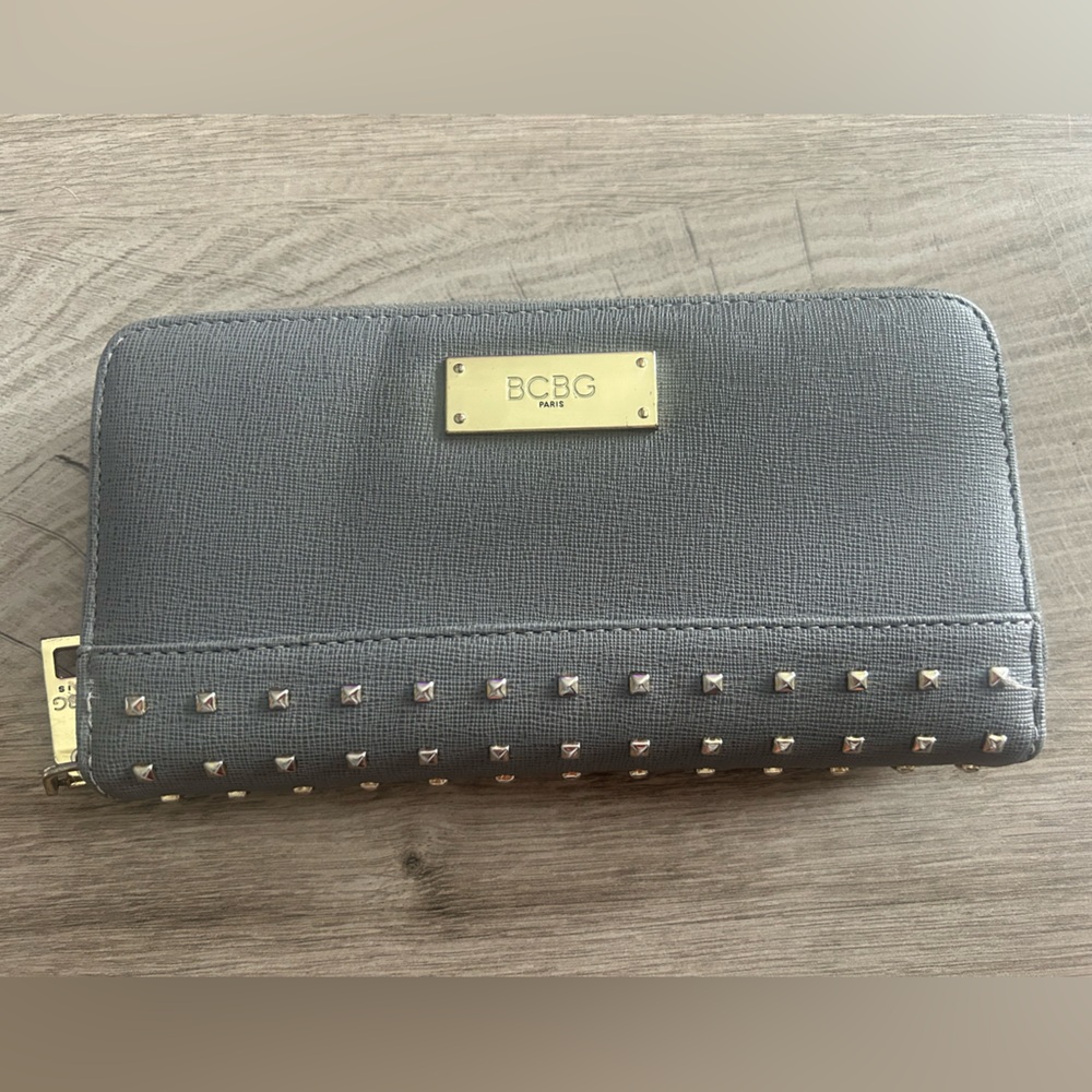 BCBG Charcoal Studded Wallet with Gold Logo